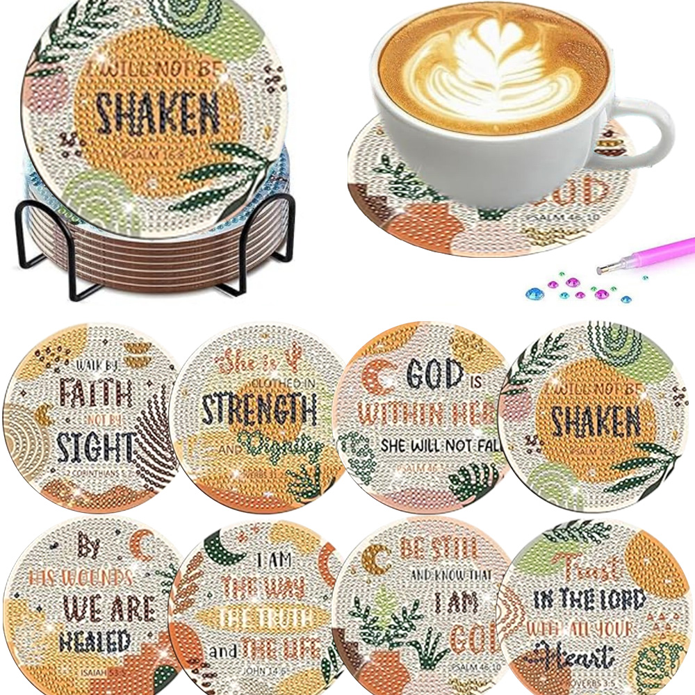 Resin Art Coasters - 8 Parça/Set Elmas Boyama Bardak Altlıkları
