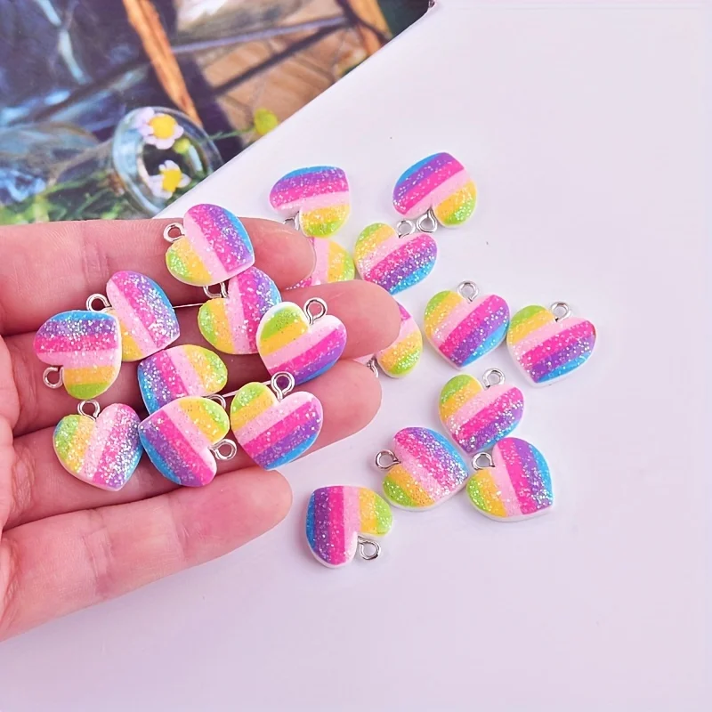 Resin Art For Sale - 10 adet renkli kalp reçine takılar