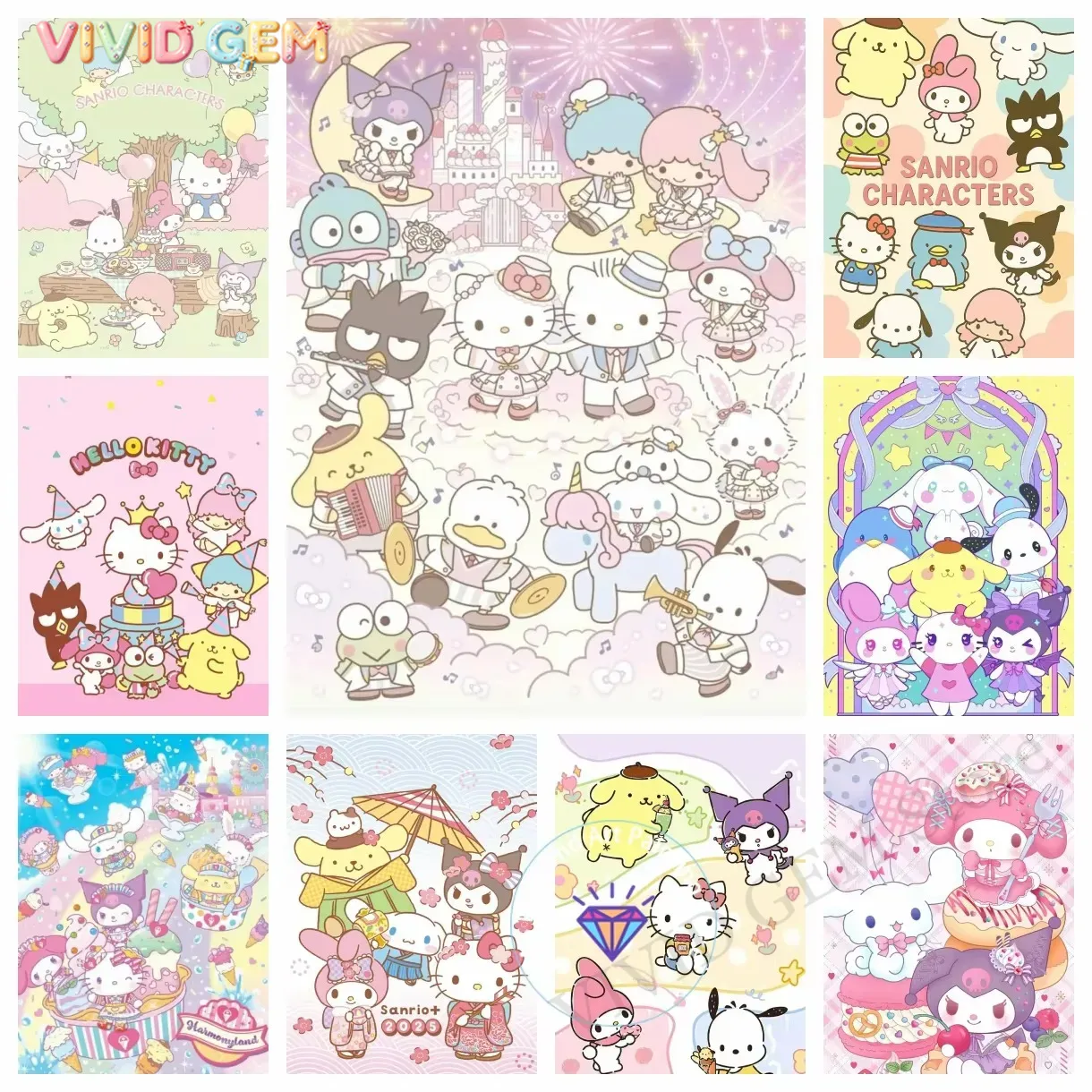 Resin Art Canvas - Elmas Boyama Sanrio Aile Koleksiyonu Elmas