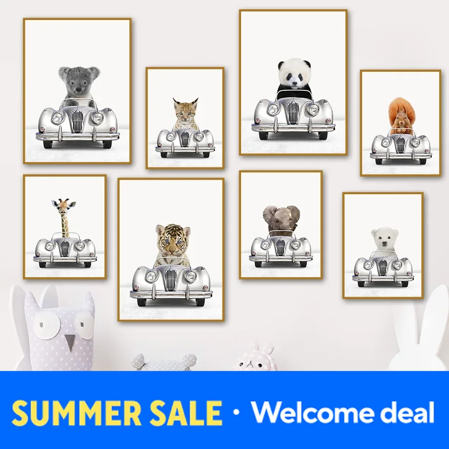 Resin Art For Kids - 2026 Sevimli Hayvanlar Vintage Arabada Duvar