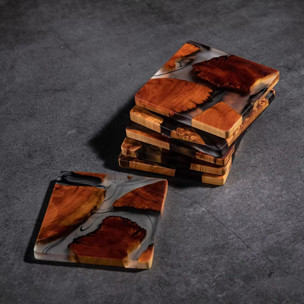Resin Art Coasters - Ahşap Reçine Bardak Kare Fincan Yastık
