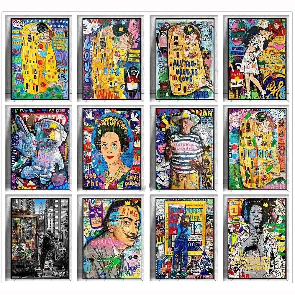 Resin Art Wall Decor - Banksy Sanatı Gustav Klimt Öpücük Grafiti