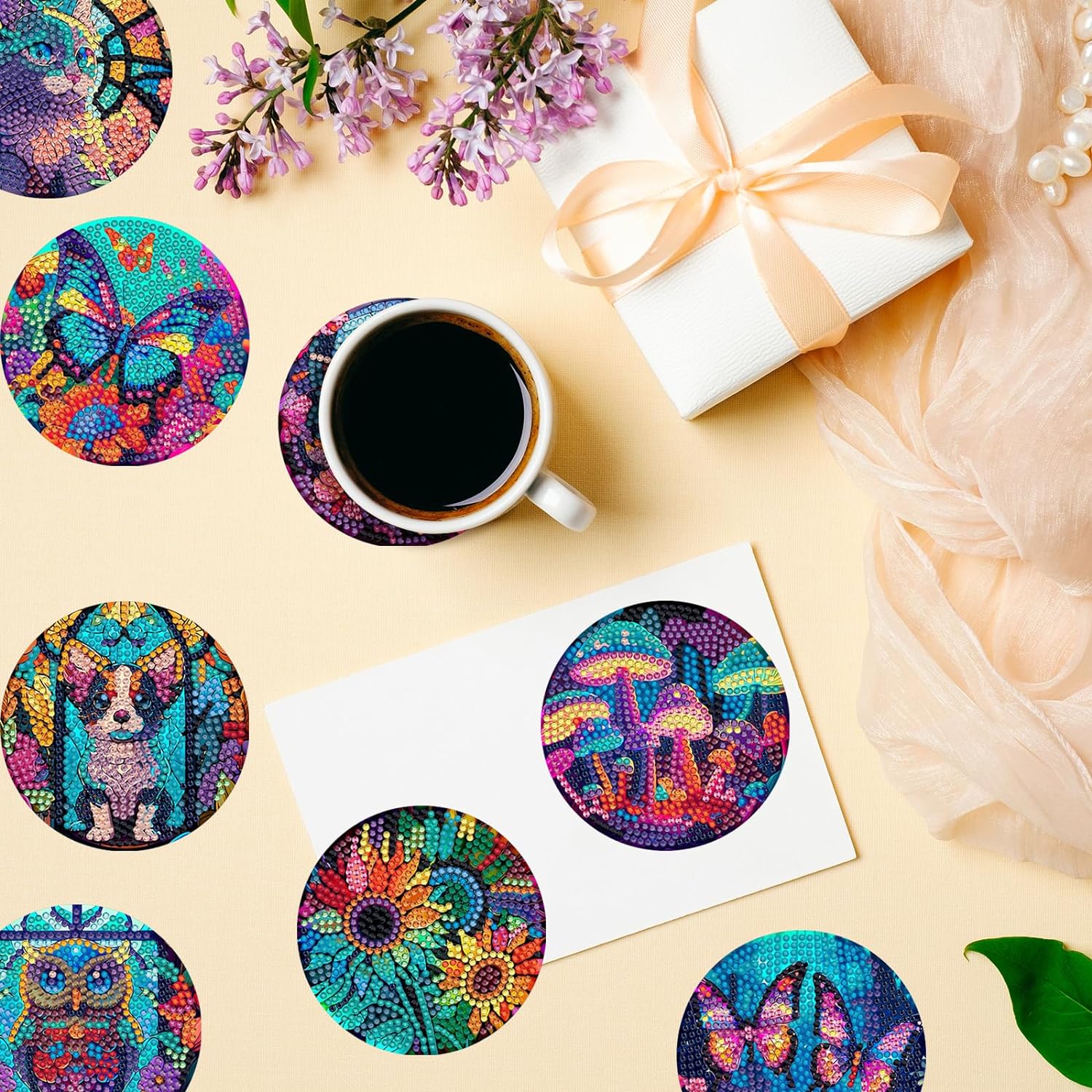 SDOYUNO 8 adet Elmas Sanat Bar - Resin Art Coasters incelemesi ve fiyatı